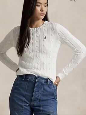 Polo Ralph Lauren White Cable Knit Sweater Size M